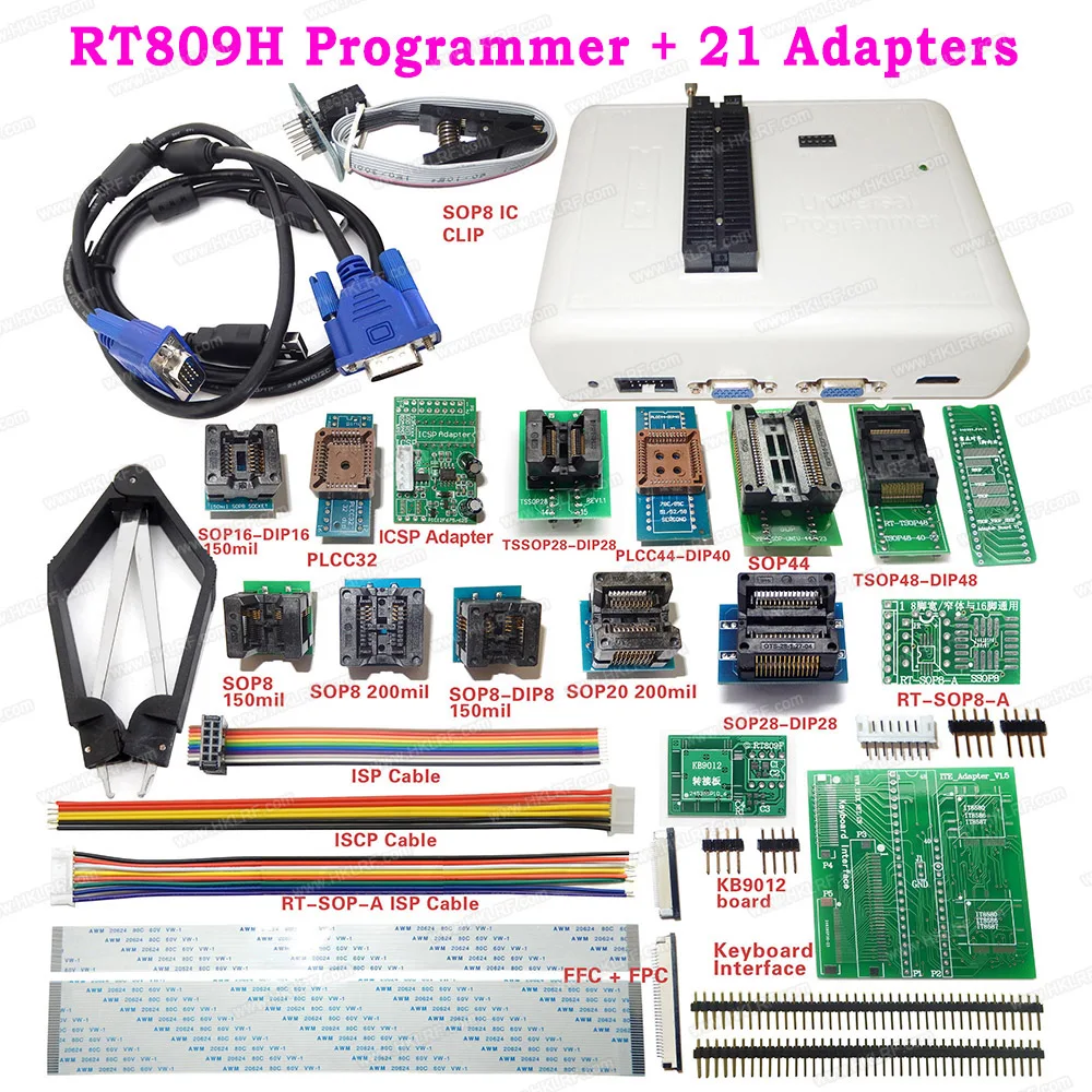 

RT809H EMMC-Nand FLASH Extremely Fast Universal USB Programmer + 21 Adapters Better Than RT809F TL866II TL866A Bios Programmer