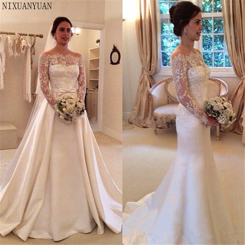 satin wedding dress with detachable train