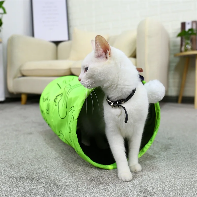 Hot Drop Shipping Pet Cat Tunnels Catnip Printed Green Lovely Crinkly Kitten Tunnel Toys With Ball Fun Toys Tunnel Bulk Cat Toys