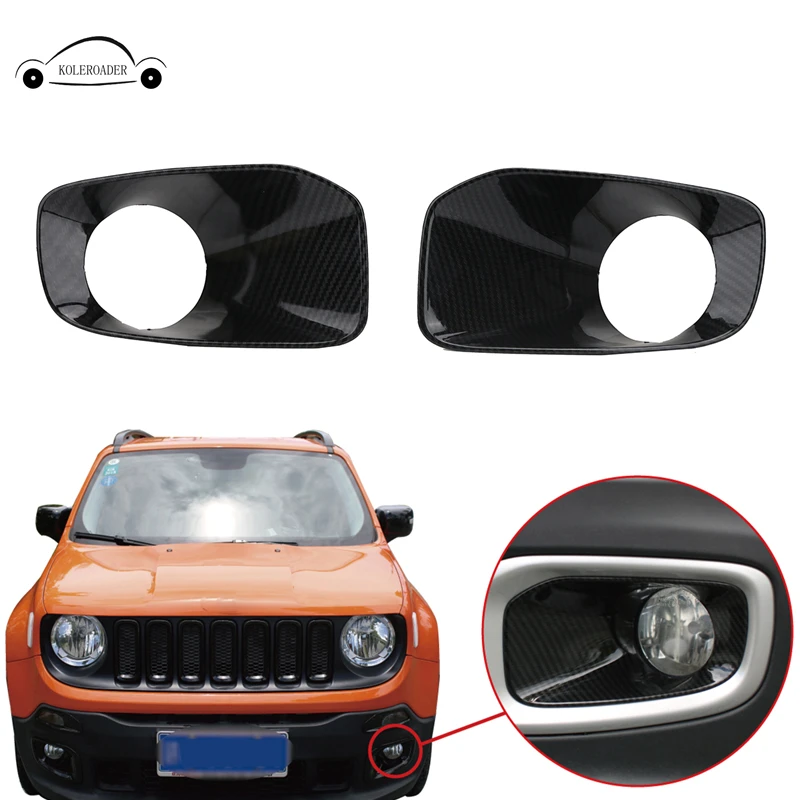 KOLEROADER 2x Carbon Black Front Fog Light Grill Trims Ring Covers for