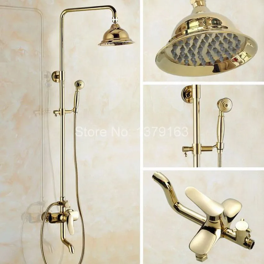 

6.3'' Bath Rain Shower System with the Shower Head & Hand shower Set Rain & Hand Shower & Tub Spout Set (Gold Color Brass)agf306