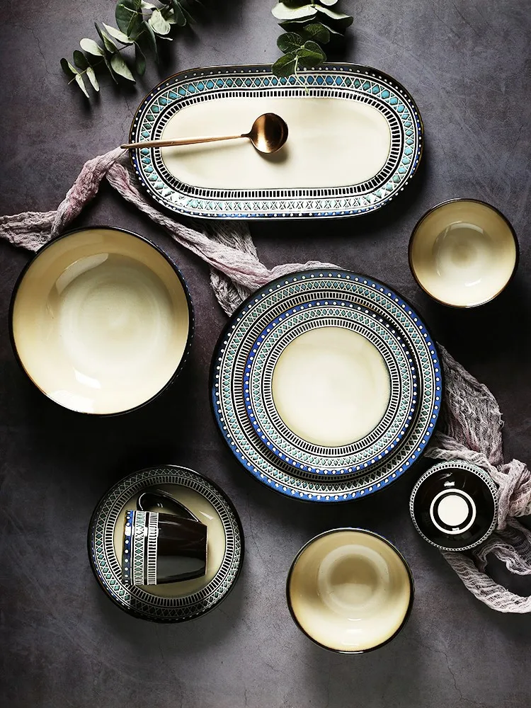 

Bohemian Handpainted Pottery Creative Porcelain Tableware Kitchen Set Gifts for Families and Friends