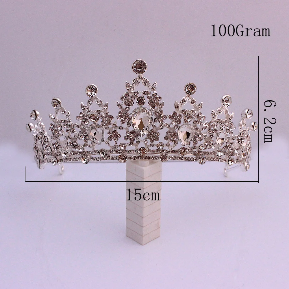 Bridal Tiara Wedding Hair Accessories Rhinestone Crown Round Symmetric Tiara Crown Wedding Pageant (Silver) (2)