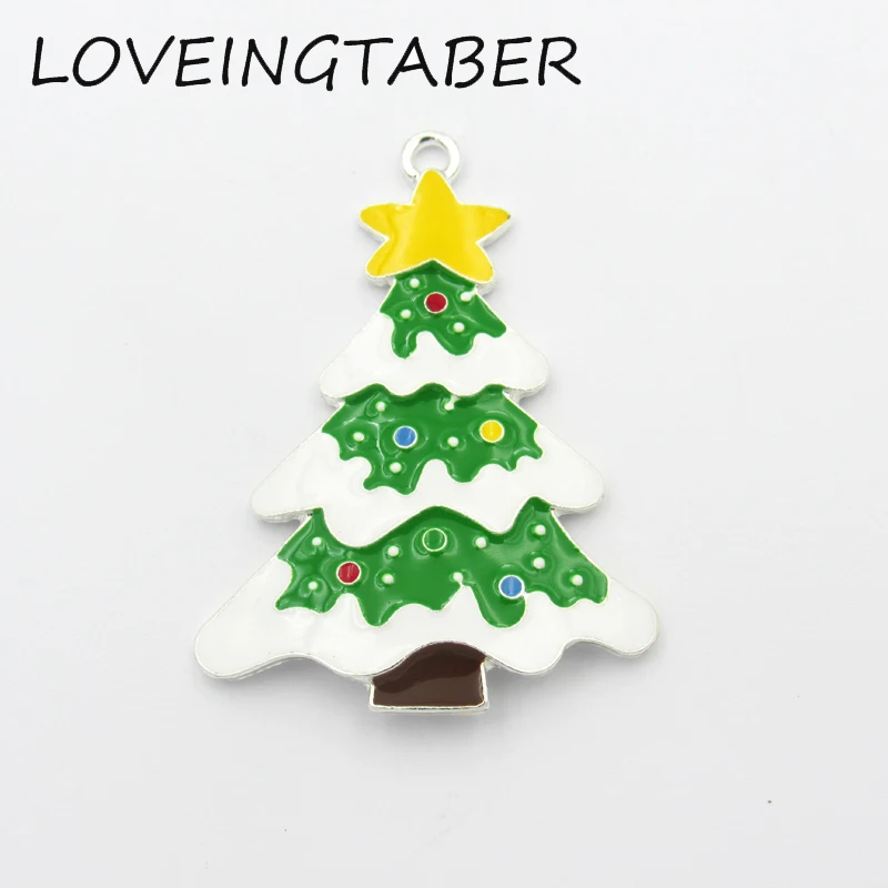 

Newest 45mm*36mm 10pcs/lot Silver Color Christmas Tree All Enamel Pendant For Kids Jewelry Making