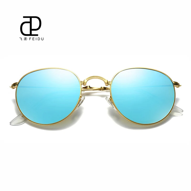 FEIDU Ретро Бренд поляризационные складные солнцезащитные очки для мужчин сплав рамка покрытие зеркало глаз Glasess для женщин Oculos De Sol с коробкой - Цвет линз: Blue