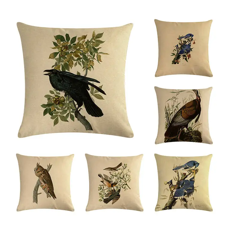 

Cushion Cover Crow blue birds animals Pillow Case Cotton Linen Cushion Cover 45*45cm Sofa Home Decorative Throw PillowZY22