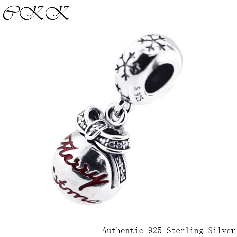 

925 Sterling Silver Merry Christmas Bauble Beads With Translucent Red Enamel & Clear CZ Fit Bracelets DIY Fine Jewelry YL481