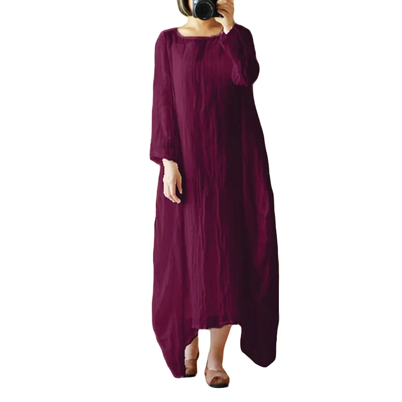 Vintage-Plus-Size-Dress-for-Women-4XL-5XL-Solid-Color-O-Neck-Long-Sleeve-Oversized-Autumn (3)