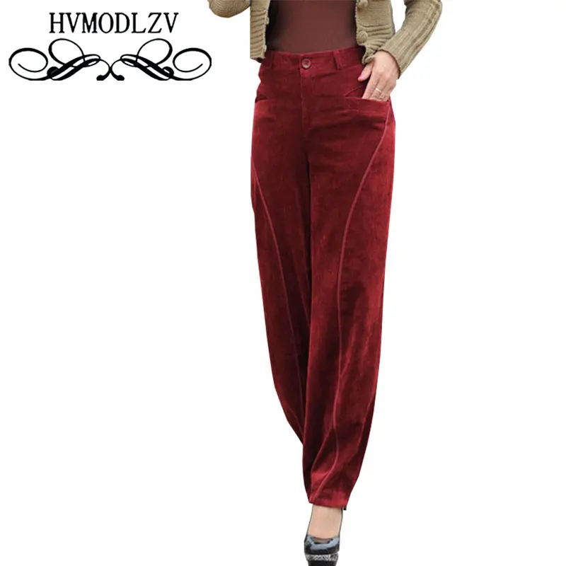 

Plus size Corduroy Wide Leg Pants 2017 Women Autumn Cashmere Trousers High Waist Loose Nine points Lantern Trousers Female Ls823