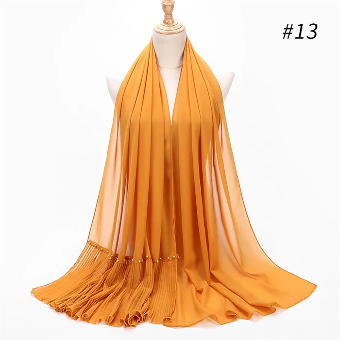with pearl color13 Длинный шарф в стиле пэчворк, популярный шифоновый шарф с пузырьками, хиджаб с жемчужной складкой, шарф с швом, мусульманские шарфы - Цвет: with pearl color13