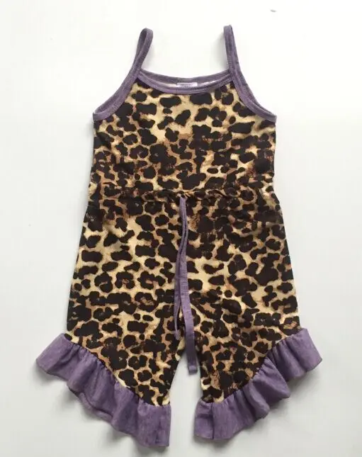 purple leopard Летний хлопковый комбинезон без рукавов для маленьких девочек в полоску с лимонами, 4 июля, с рюшами, бутик, одежда-пачка цельнокроеный комбинезон - Цвет: purple leopard