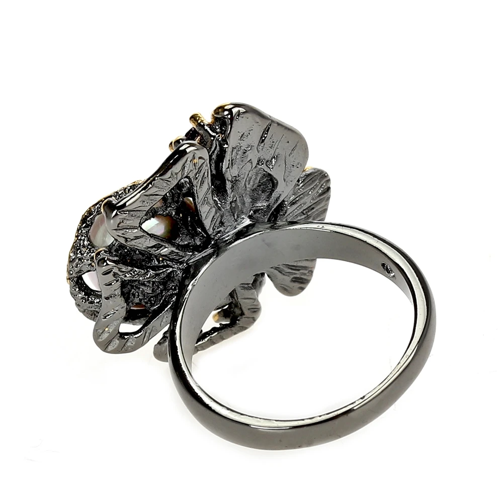 WA11637 pearl flower ring women vintage gothic stone jewelry (5)