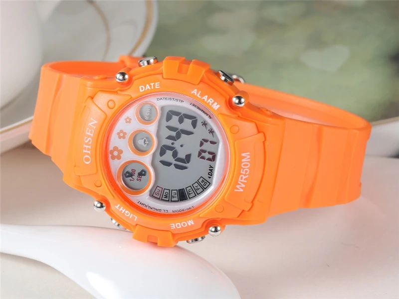 Детские спортивные часы Ohsen цифровой бренд светодиодный оранжевый шок дети кварцевый резиновый наручные часы водонепроницаемые часы Relogio