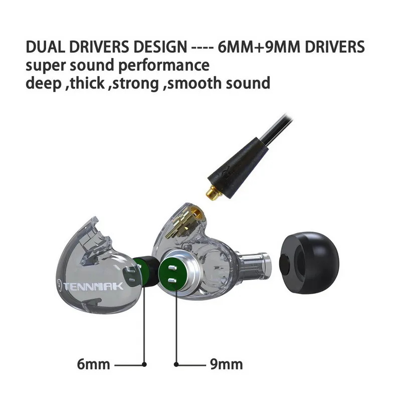 Tennmak Pro синий и золотой двойной Динамический драйвер профессиональный в ухо Спорт отсоединения MMCX наушники с микрофоном VS SE215 SE525