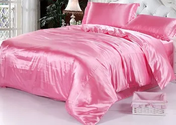 

7pcs Pink silk bedding sets California king satin quilt duvet cover fitted sheet bed in a bag queen size bedspread bedroom linen