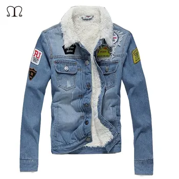 

Denim Jacket Men Winter Casual Warm Fur Lined Jean Coat Male Slim Fit Vintage Motorcyle Jackets Men Printed Streetwear Outwear