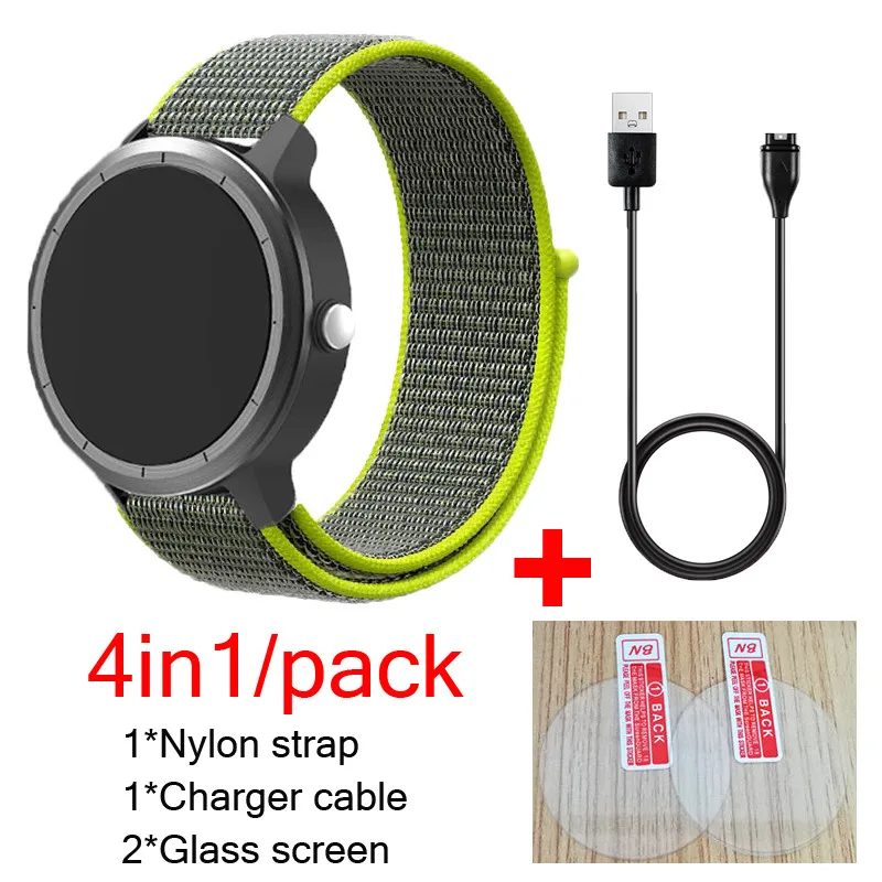 

3in1 For Garmin vivoactive3 strap nylon soft Smart Watch Band Straps USB Charger cable+Vivoactive 3 Glass screen protector