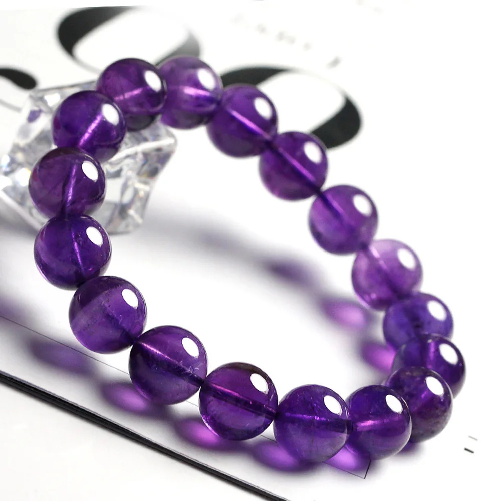 

13mm Natural Amethyst Bracelet for Women Purple Crystal Quartz Stretch Round Beads Bracelet AAAA