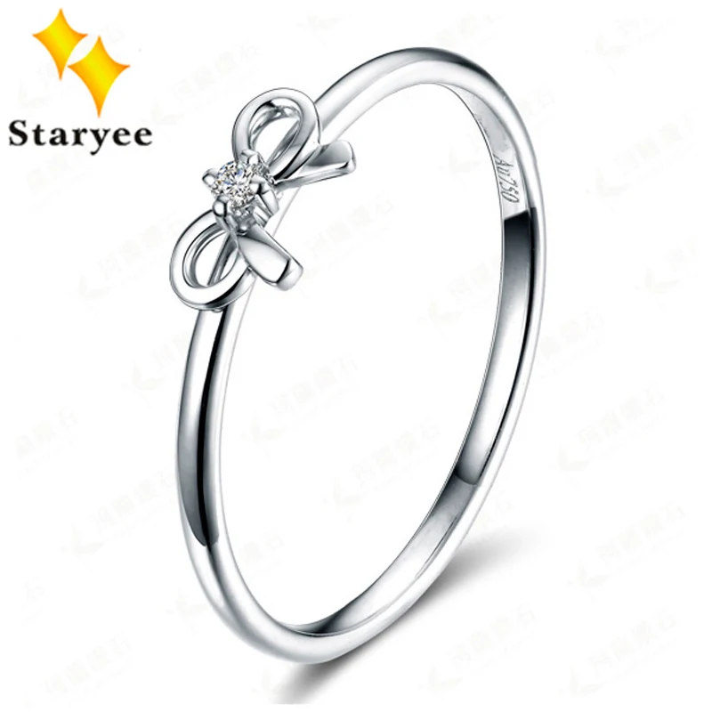 

Certified Elegant Genuine 18K Pure White Gold Butterfly Natural Diamond Engagement Rings For Women Wedding 0.05Carat VS H Gift