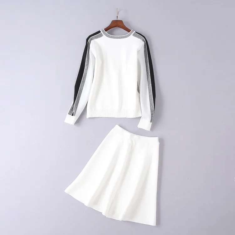 

Black and white Stars Knitted Skirts + Long-sleeved Sweater Autumn Winter Women 2pcs Suits Runway Jumpers Skirt Sets 818