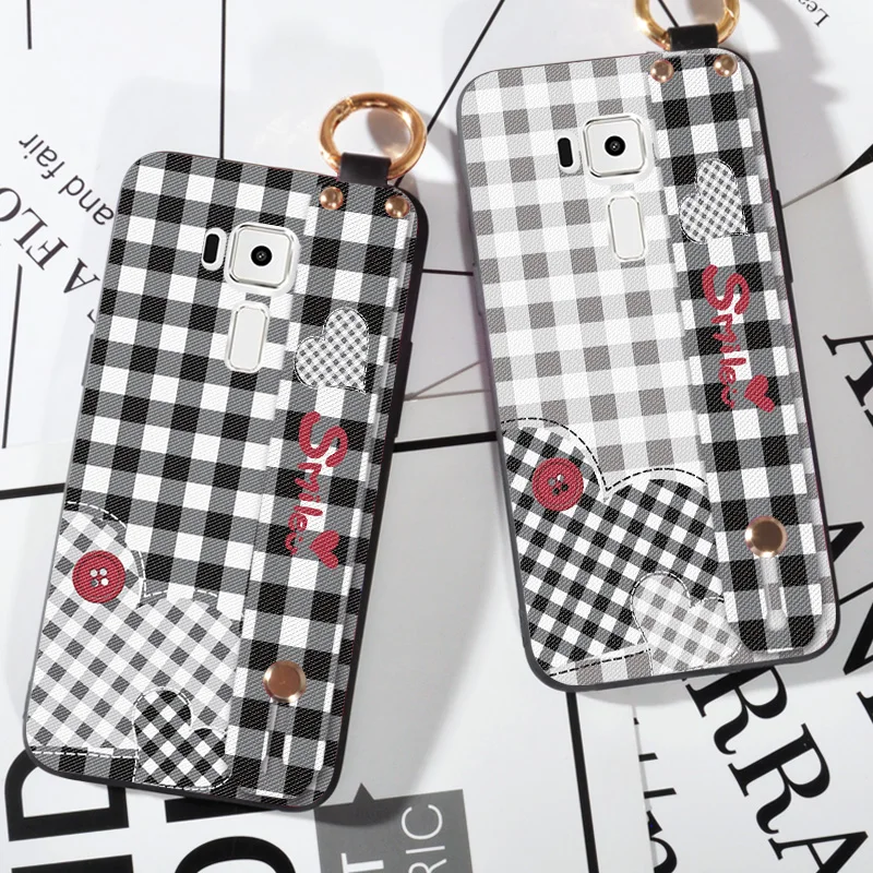 

Wrist Strap phone case For Asus ZenFone 3 ZE552KL Lattice Printing Love Silicone Case For Asus ZenFone3 ZE552KL Cover Cloth
