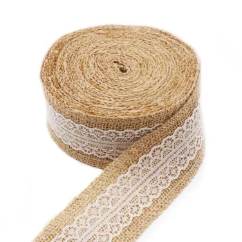 

Natura Jute Burlap Hessian Ribbon with Lace Trims Tape Roll Vintage Rustic Wedding Decoration Mariage Wedding Supplies 10M*5cm W