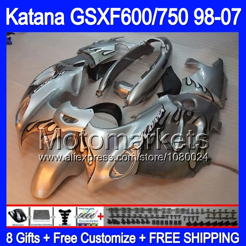 8 подарки для SUZUKI KATANA черный пламя серебряный GSXF600 GSX600F GSXF 600 98 99 00 01 02 03 04 05 06 07 K5A1315