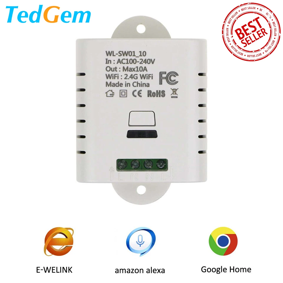 

Tedgem 10A WIFI Remote Control Smart Switch 85-265V Smart Home Switch For Smartphones Amazon Alexa Google Home