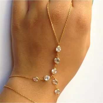 

Fashion Chain & Link Bracelets Drop Punk Silver gold color Women Metal Hand Harness Chain Beads Slave Finger Ring Boho Jewelry