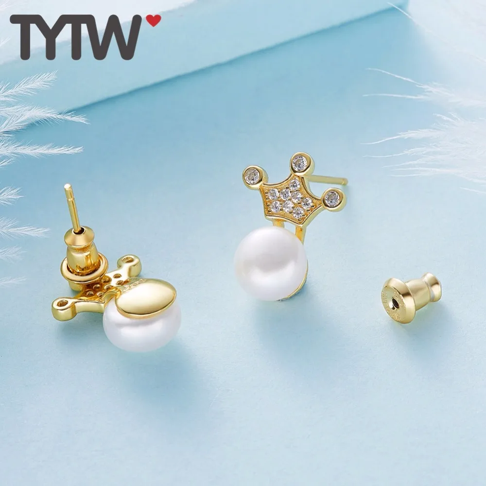 Серьги TYTW 2018 простые серьги в виде звеньев серебряные с пресноводным жемчугом