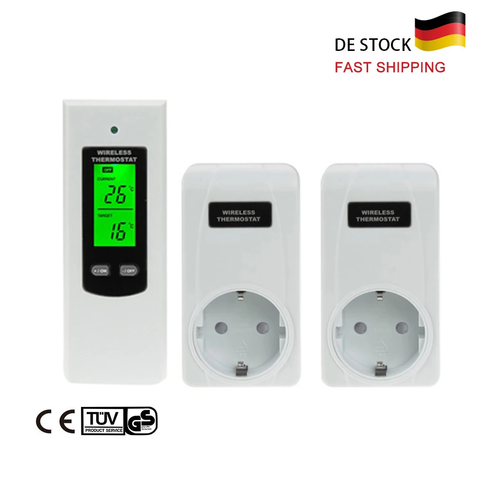 

Wireless Thermostat RF EU Plug Temperature Controller Socket LCD Display with Green Backlight Thermoregulator