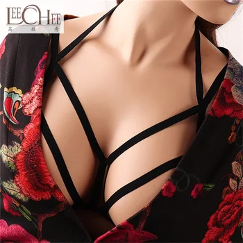 

LeeChee 3PC Goth Sexy Harness Bra Rave Wear Five corner star underwear Bondage Body Lingerie Crop Tops Fetish Cage Bra DS027