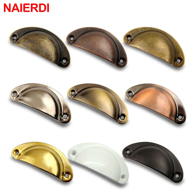 NAIERDI 20 قطع الرجعية المعادن درج مطبخ مقبض باب حمّام مقابض للأثاث Handware دولاب العتيقة النحاس قذيفة مقابض سحب