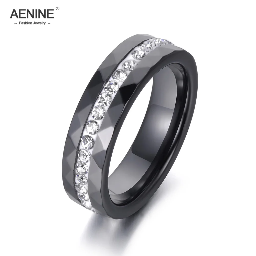 AENINE классические белые и черные керамические кольца, ювелирные изделия, глиняные стразы, обручальные кольца для женщин и девочек, Anneaux AR18145