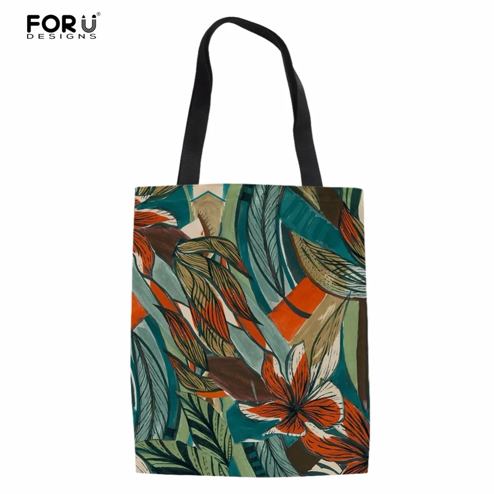 

FORUDESIGNS Grocery Bag 3D Leaf Print Canvas Fashion Women Shopper Bags Tote Handbags Foldable Ladies eco Bag Shopping Bag Woman