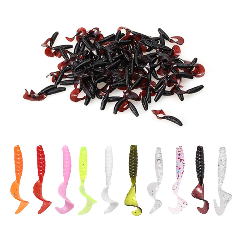 

100pcs/lot 4cm Soft Rubber Bait Fishing Lure Artificial Bait Carp Fishing Lures Swimbait Tail Grub Worms Moggot Grub Baits