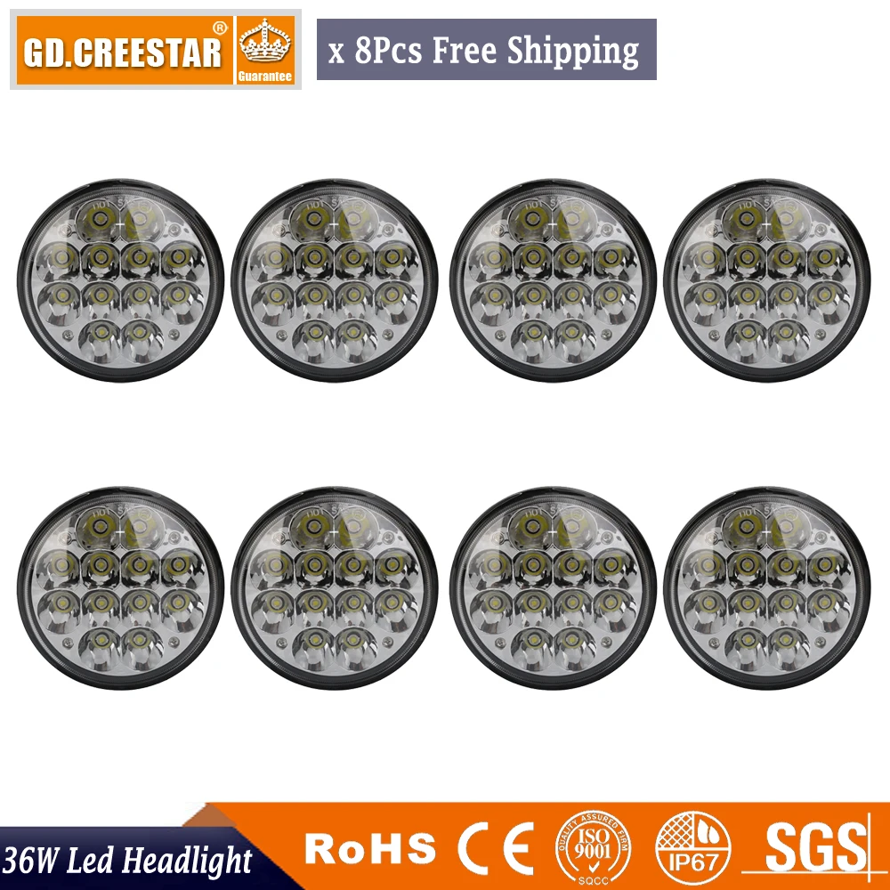 

5.75" 36W Round LED HeadLights 5.75inch LED Headlight 12V Led Driving Lamp with h4 Headlamp For Wrangler CJ JK TJ FJ Rubicon 8pc