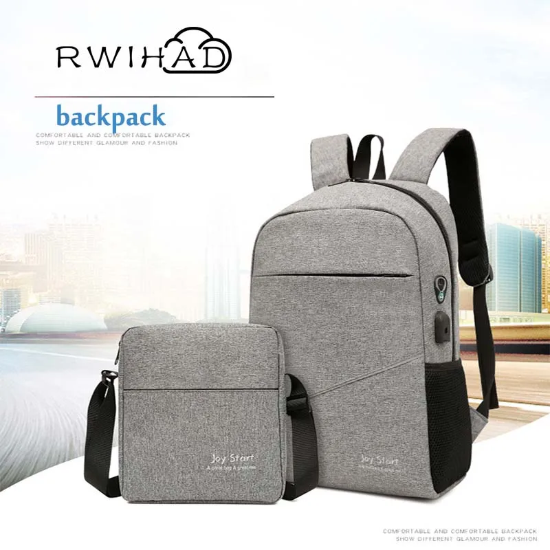 

Fashion Man Backpack Laptop 15.6 Inch USB Charging Computer Backpacks Multifunction Bags Two-piece set Unisex Travel School bags