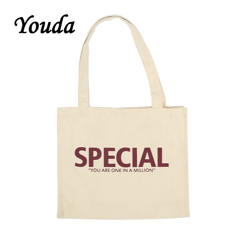 

Youda English Alphabet Shoulder Bag Ladies Simple Style Canvas Shopping Bag Fashion Student Handbag Original Casual Women's Tote