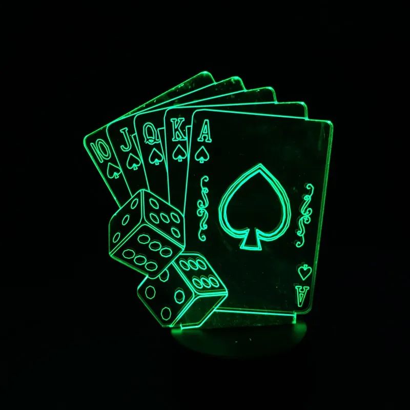 Optical Illusion Poker Playing Card Night Light Kids 3D Lamp Dice 7 ...