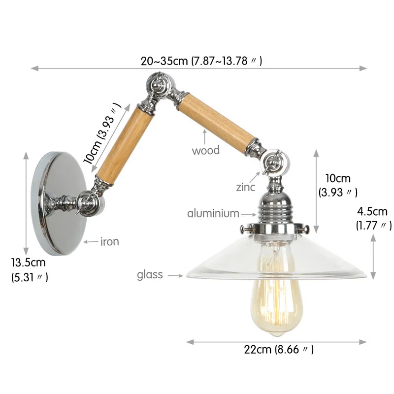 Американский промышленный стиль ретро арт E27 светодиодный настенный светильник Деревянный светильник arm кованый настенный светильник для