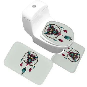 

Owl and Eagle Bath Mat Set Comfortable Soft Flannel Bathroom Rug Toilet Cover Absorbent Door Mat Non-slip Bath Carpet