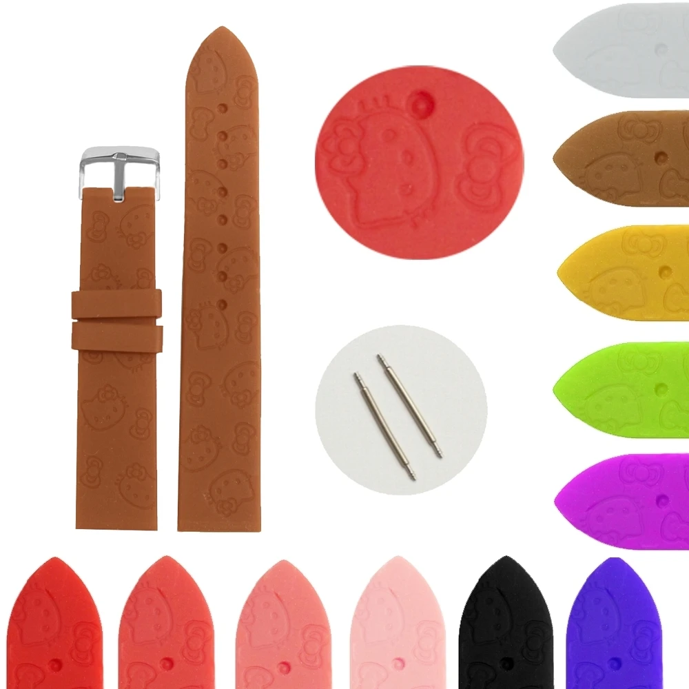 

20mm Brown Color Hello Cat Cartoon Silicone Jelly Rubber Ladies Girls Fashion Choice Watch Band Straps
