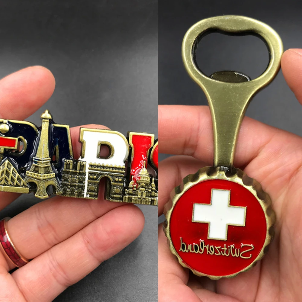 

3D Bottle Opener Fridge Magnets French Paris England London Tower Swiss Metal Refrigerator Magnets FUN European 2019 Home Decor
