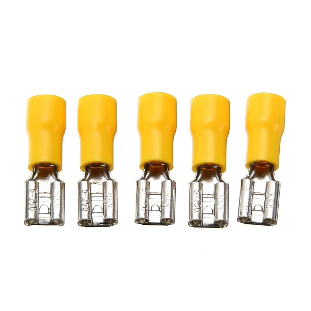 50pcs Insulated Female Crimp Spade Wire Connector Terminals 4.0-6.0mm 10-12 AWG Yellow