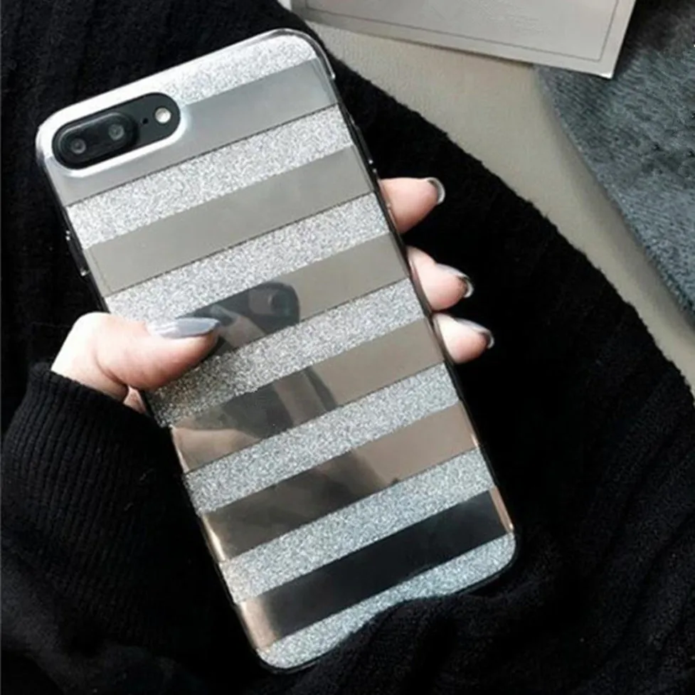 

Overmal 2018 Bling Glitter Powder Phone Case Mirror Striped Pattern Back Cover For Iphone 7 Plus Dropshipping 15