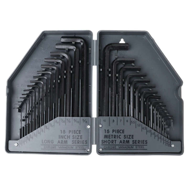 

Very Durable 30 Pcs/Set Combo Hexagon Hex Allen Key Wrench Screwdriver Tool Kit METRIC & SAE