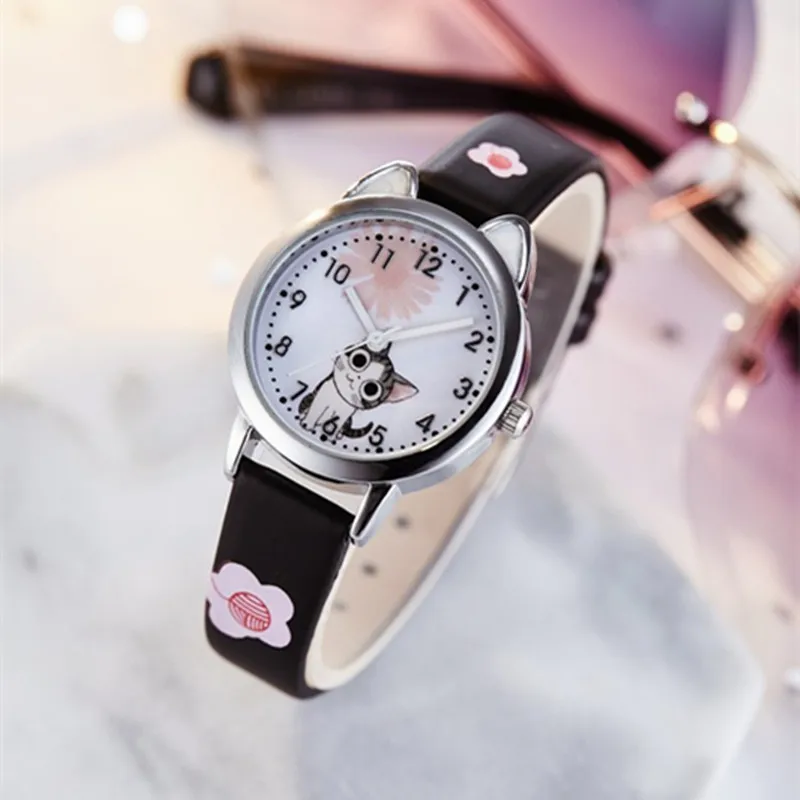 Часы с рисунком hello kitty, детские наручные часы с кожаными ремешками для девочек, детские кварцевые часы hello kitty, милые часы Montre Enfant