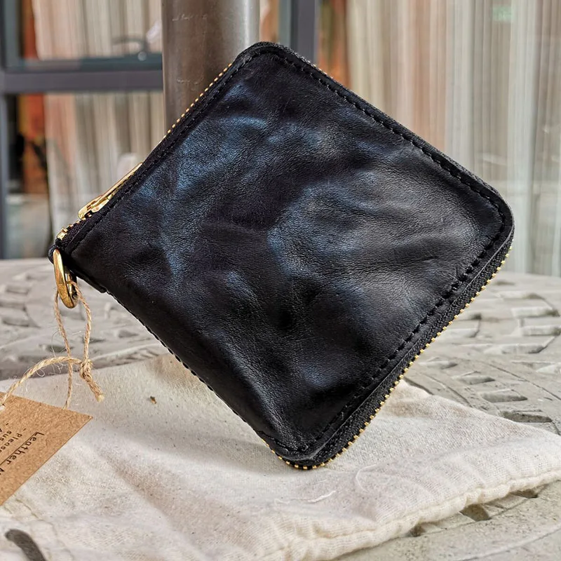 AETOO кожаный бумажник ручной работы, мужской короткий кожаный Ретро кошелек на молнии в японском и корейском стиле