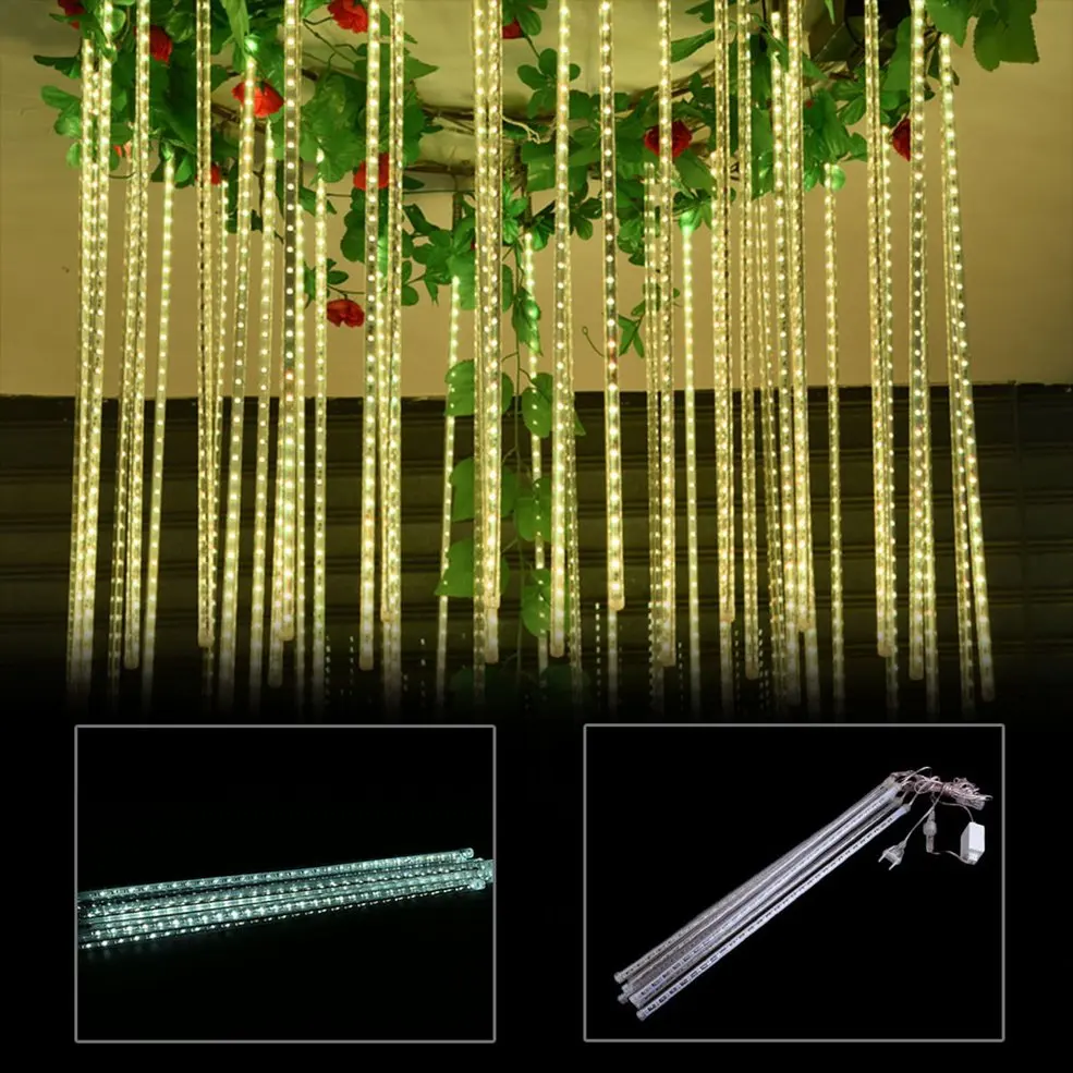 

50CM Yellow Meteor Shower Rain 8 Tube LED String Lights Outdoor Decoration Lamp